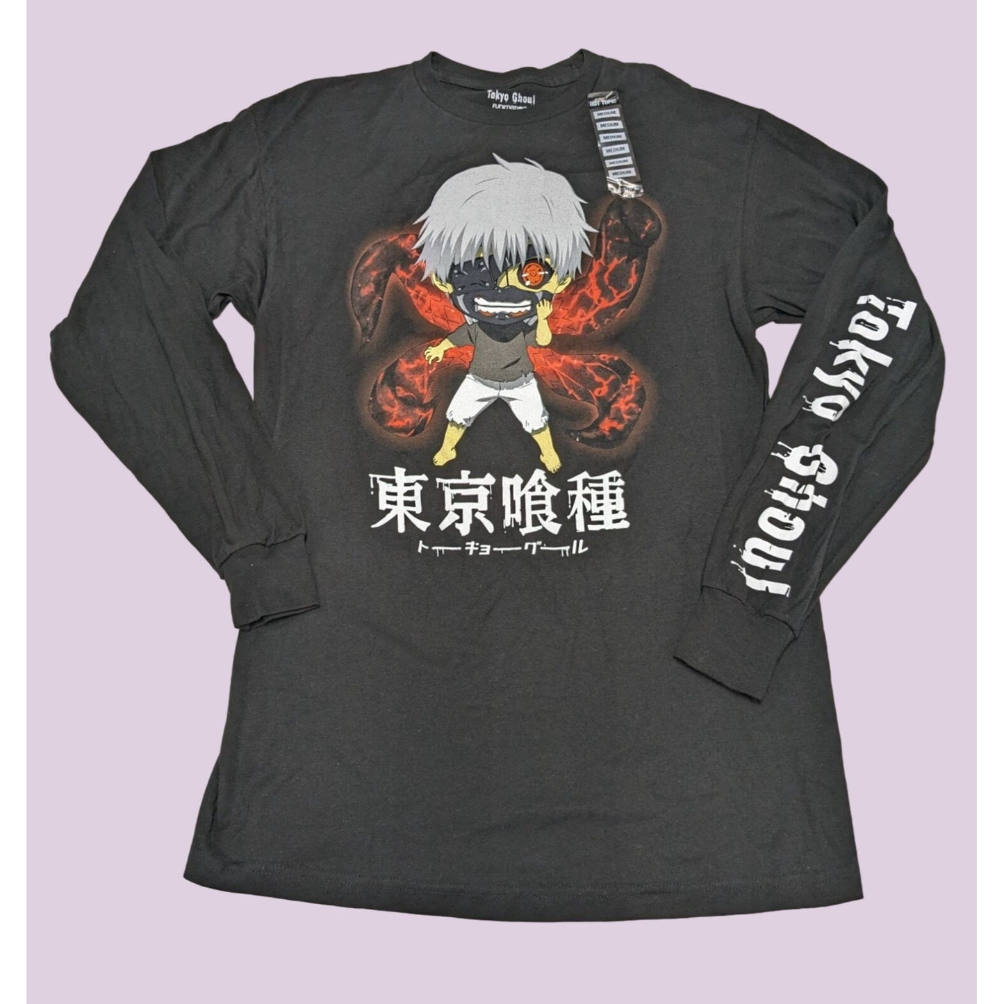 Hot Topic Women Tokyo Ghoul Chibi Ken Kaneki Long-Sleeve Black T-Shirt M