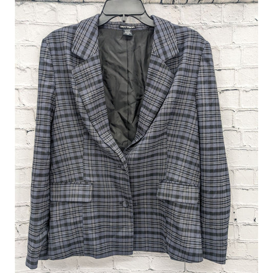 Hot Topic Women Blue Gray Plaid Blazer Size M