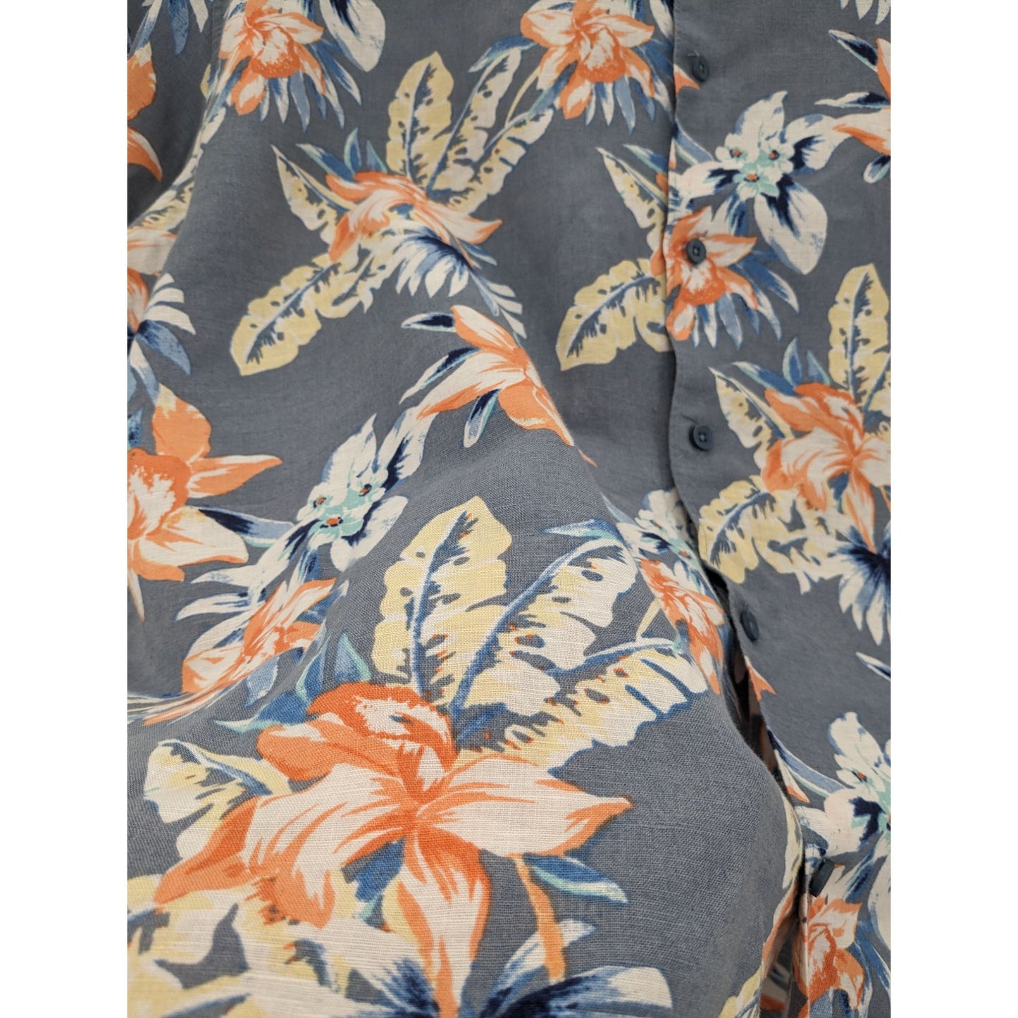 Havanera Blue Hawaiian Floral Tropical Linen Blend Button-Up  Shirt Size XXL