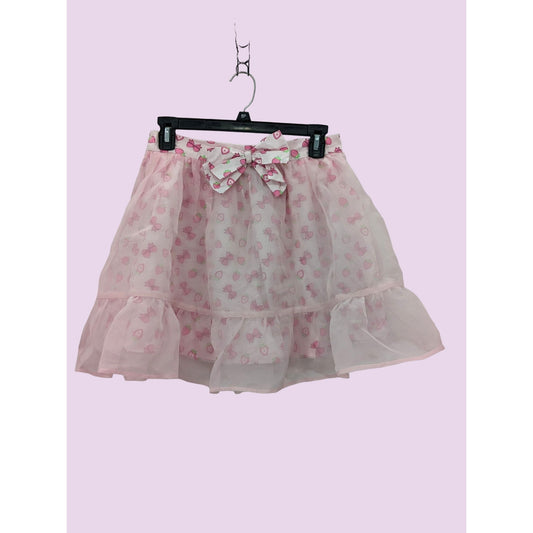 Social Collision Women Strawberry & Bow Cottage Ruffle Organza Mini Skirt Size M