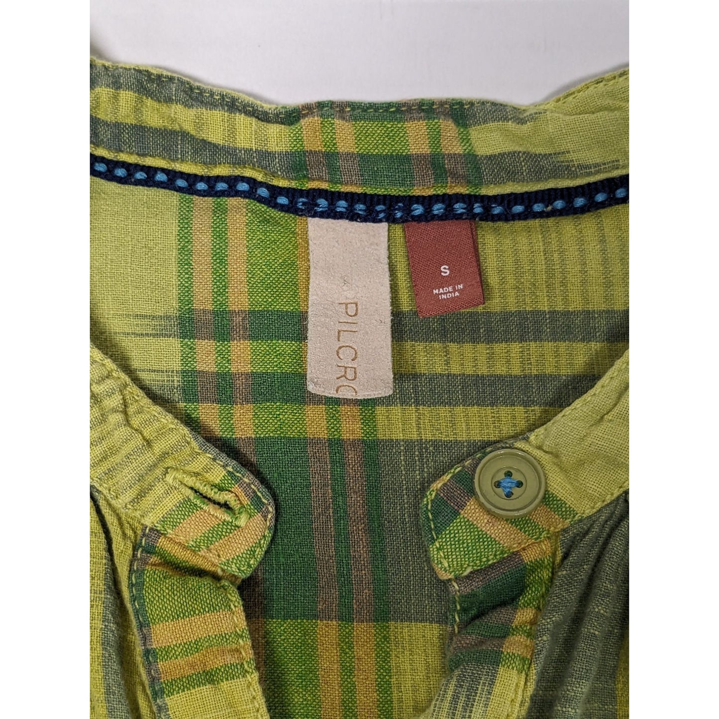 Pilcro Anthropologie Women Green Hannah Surf Plaid Popover Woven Top Size S