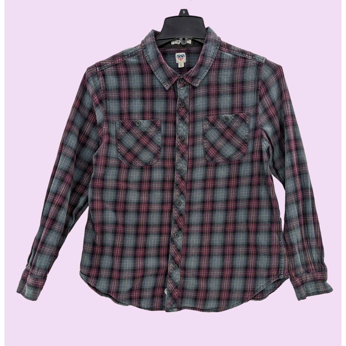 By Junkfood Gray Plaid Long Sleeve Button-Up Western Boyfriend Women Shirt L