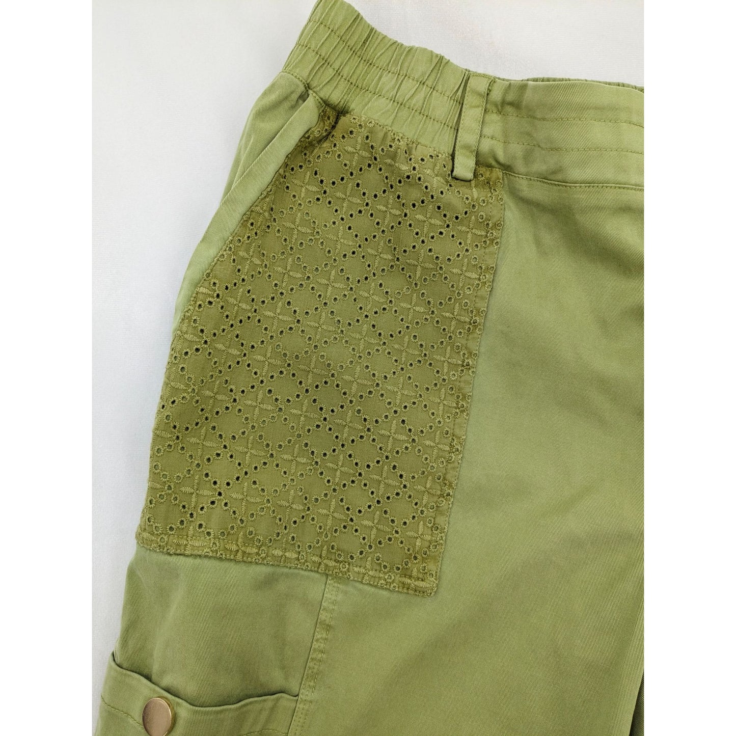 Soft Surroundings Green Boho Mara Vista Eyelet Crop Cargo Pants Women Size XL