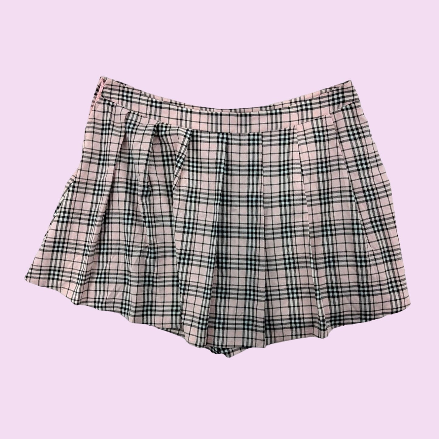 Disney Y2K Plaid Pleated Skort Soft Pink & Black Mini Women Size 2X Academia