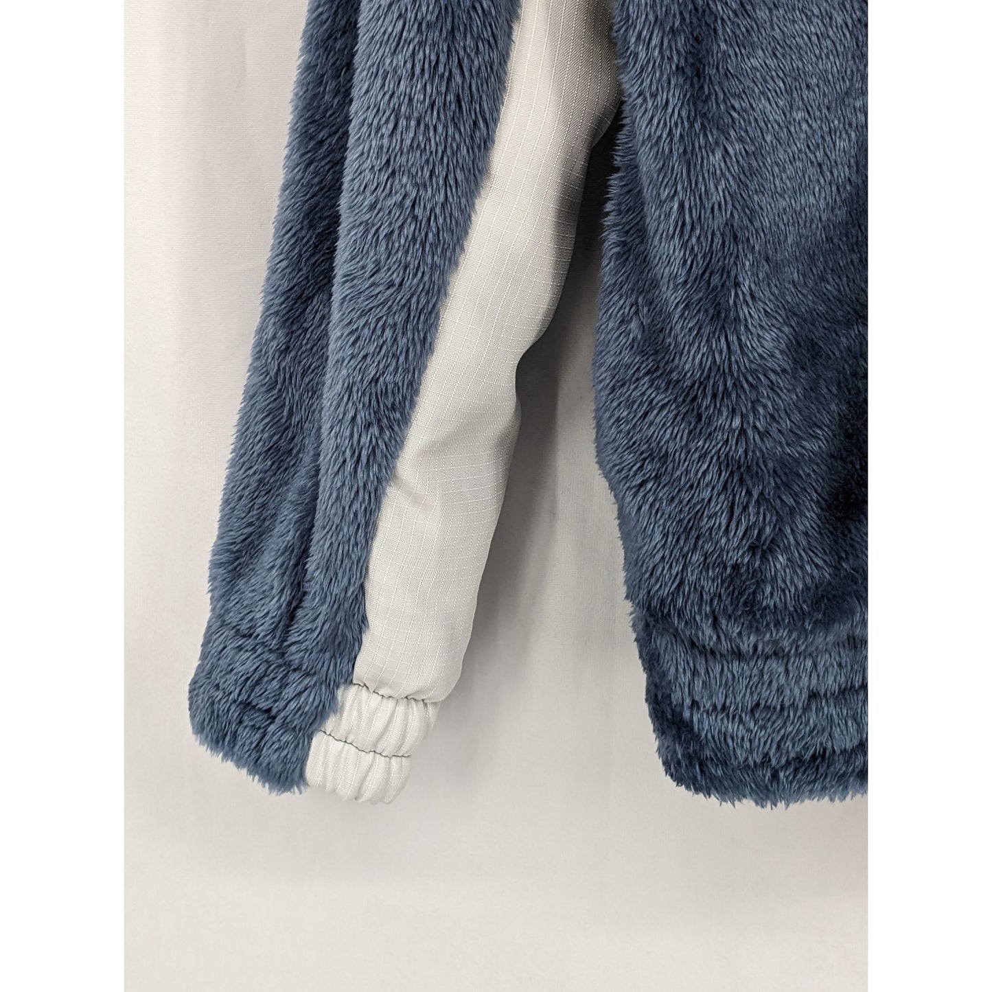 Laird Women Blue & White Colorblock Fuzzy Fleece Zip-Up Jacket Size S