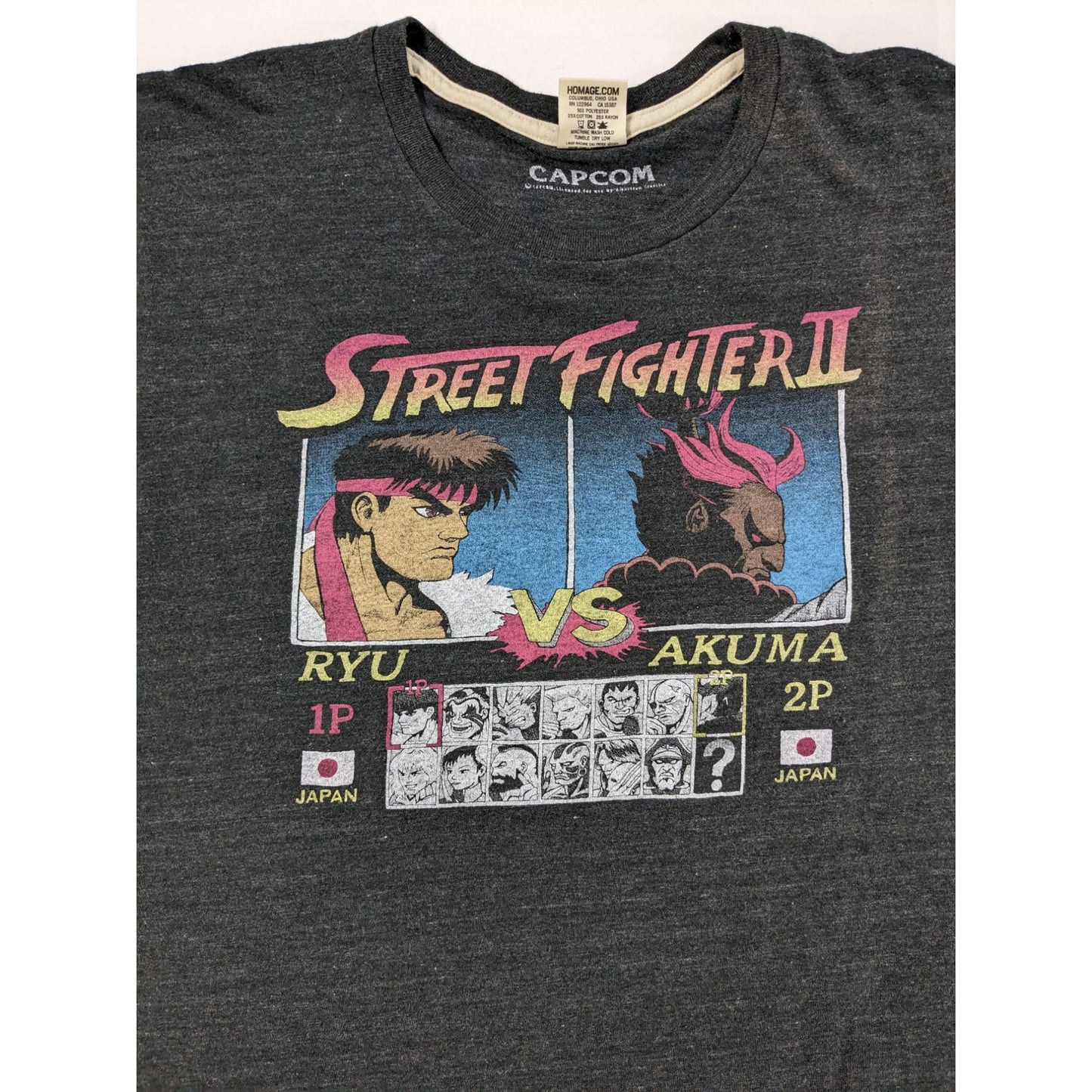 Vintage Homeage Street Fighter 2 II T-shirt Ryu 1P Vs Akuma 2P T-shirt Size L