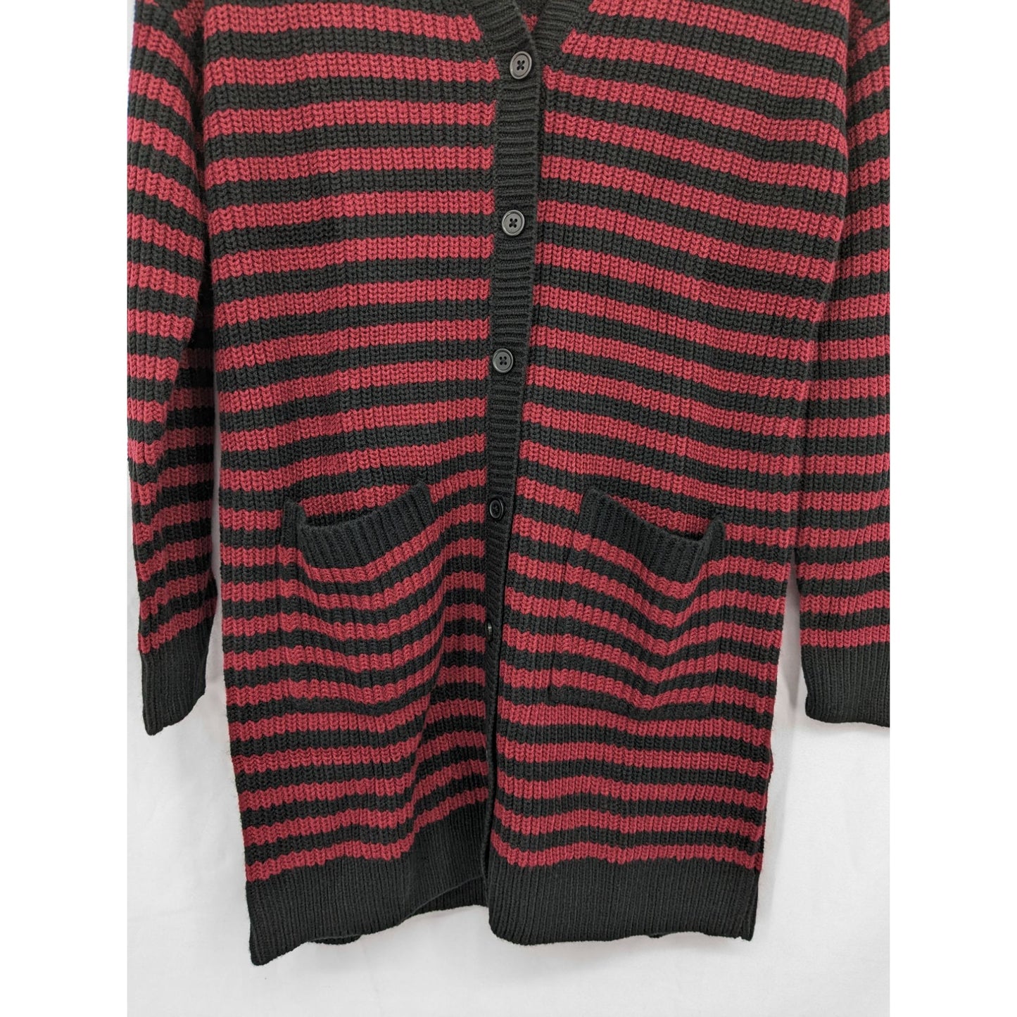 Hot Topic Women Black & Red Stripe Button-Up Cardigan Size M NWT