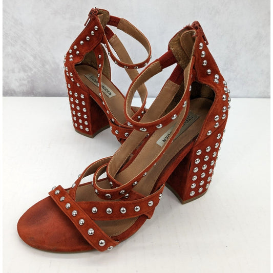 Steve Madden Women Fara-S Burnt Orange Studded Suede Heels Size 8 M