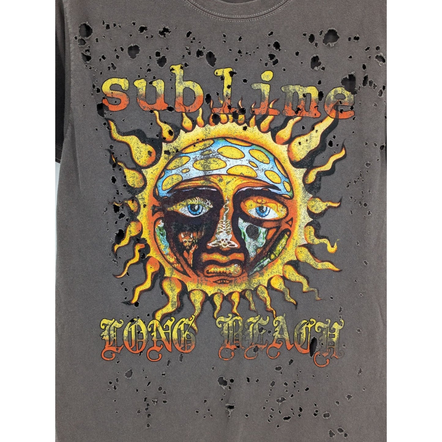 Sublime Women Gray Sublime Long Beach Distressed Boyfriend T-Shirt Size S