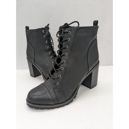 Torrid Women Black Lace Up Block High Heel Combat Boots Wide Width Size 9.5 NEW