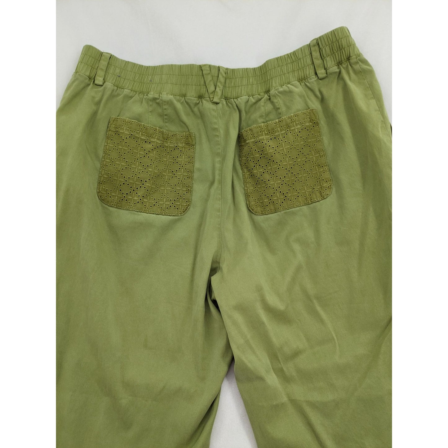 Soft Surroundings Green Boho Mara Vista Eyelet Crop Cargo Pants Women Size XL