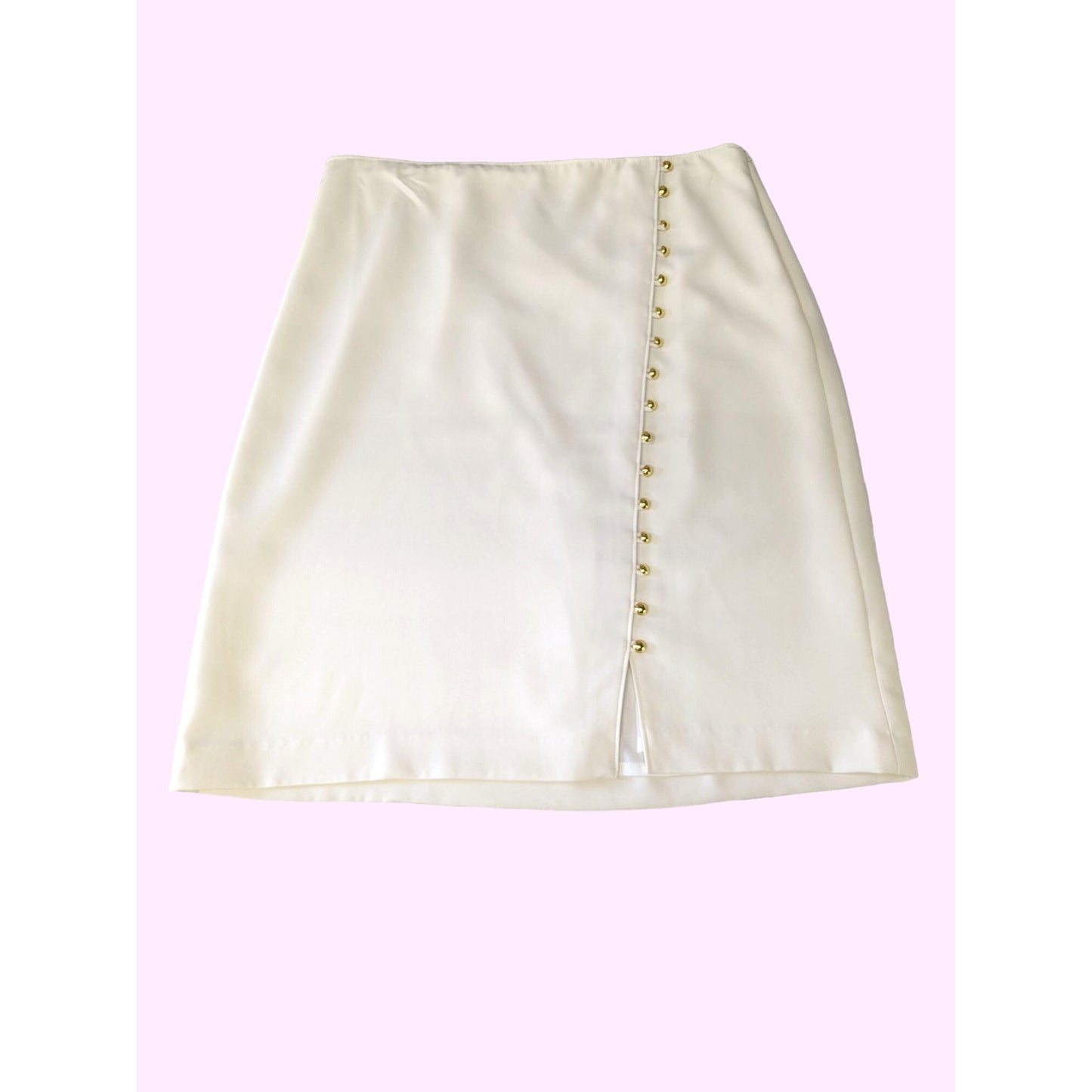 Talbots Ivory Gold Button A-line  Preppy Career Women Classy Mini Skirt Size 12