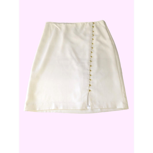 Talbots Ivory Gold Button A-line  Preppy Career Women Classy Mini Skirt Size 12