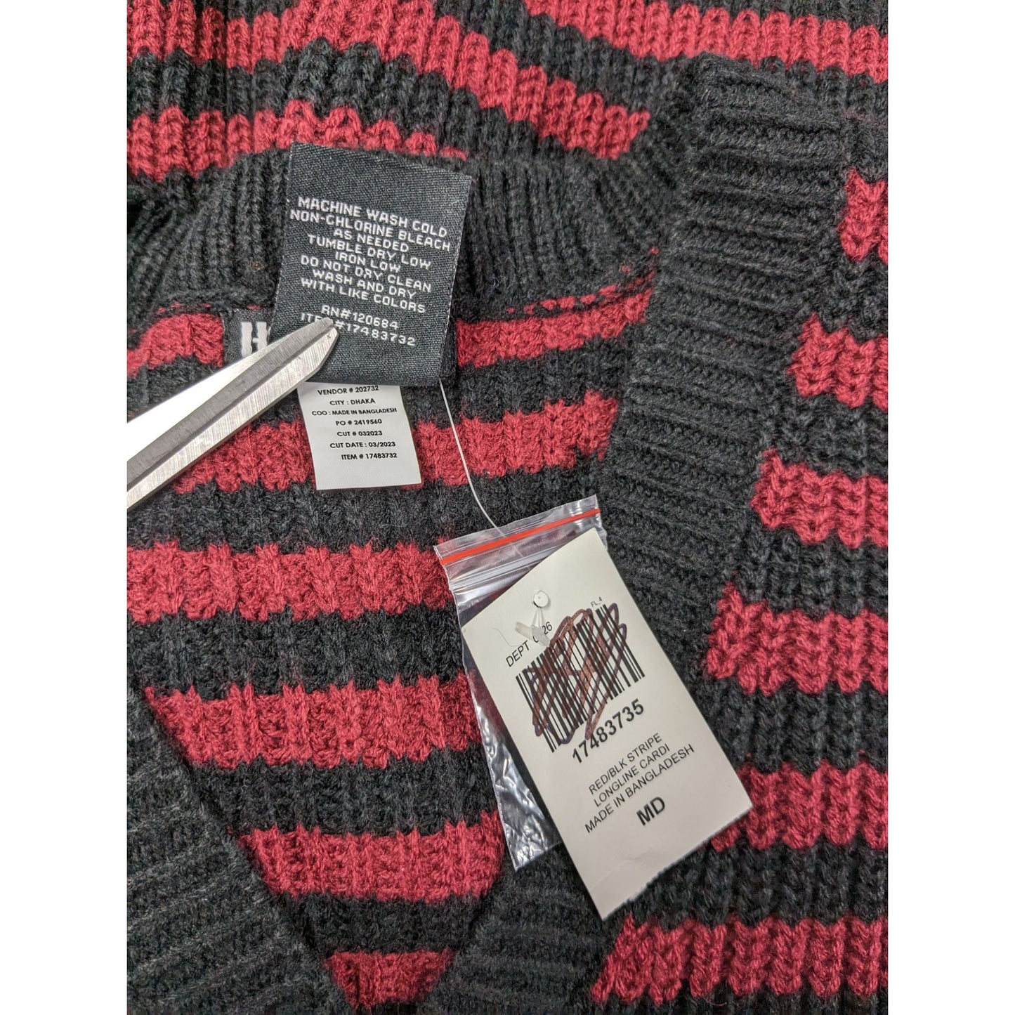 Hot Topic Women Black & Red Stripe Button-Up Cardigan Size M NWT