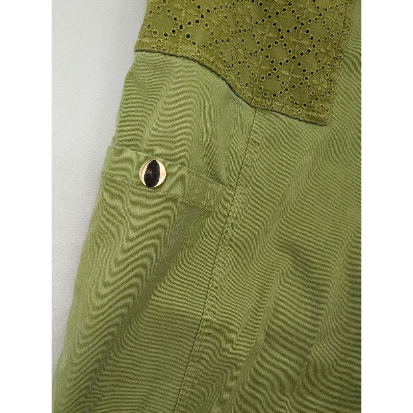 Soft Surroundings Green Boho Mara Vista Eyelet Crop Cargo Pants Women Size XL