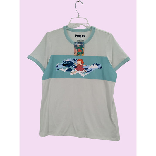 Studio Ghibli Ponyo Ringer Stripe Graphic Short Sleeve Anime Women Shirt Size M