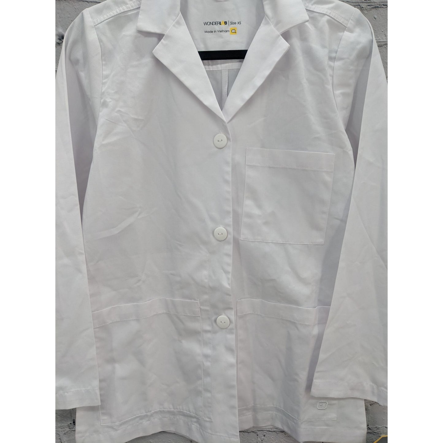 WonderLab White Lab Coat Button-Up with Inside Tablet Pockets Size XS NEW