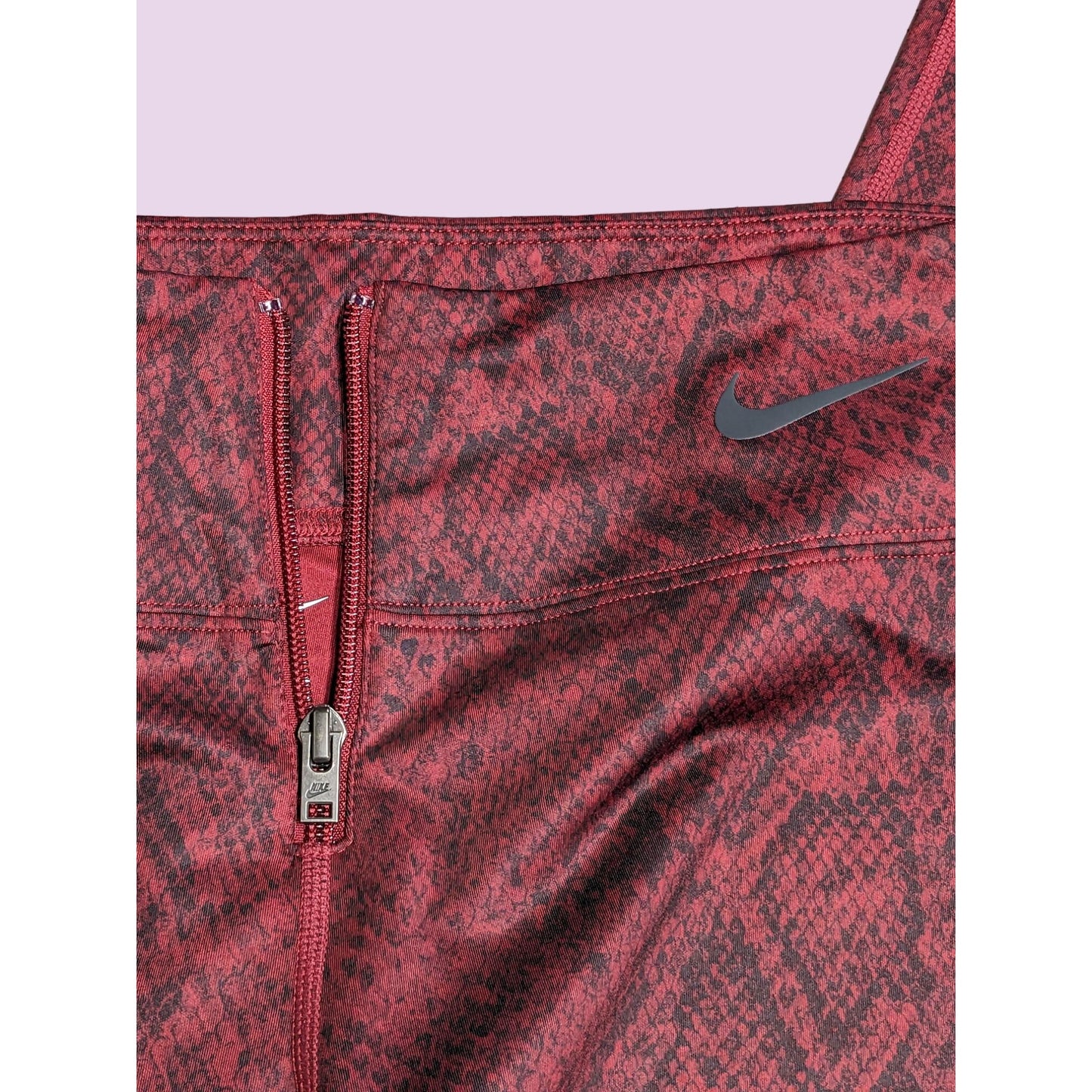 Nike Women Burgundy Python Print Front Zipper Activewear Legging Pants Size M