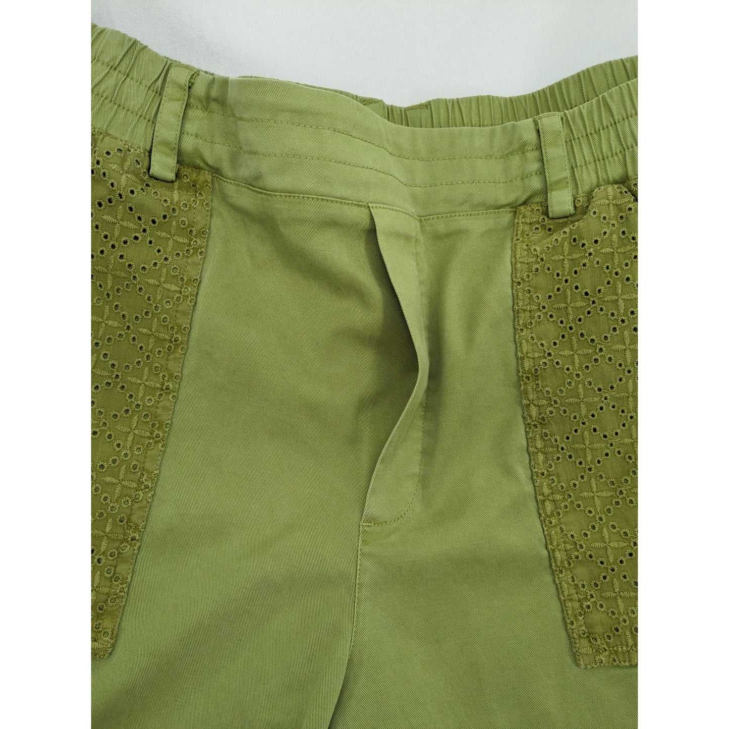 Soft Surroundings Green Boho Mara Vista Eyelet Crop Cargo Pants Women Size XL