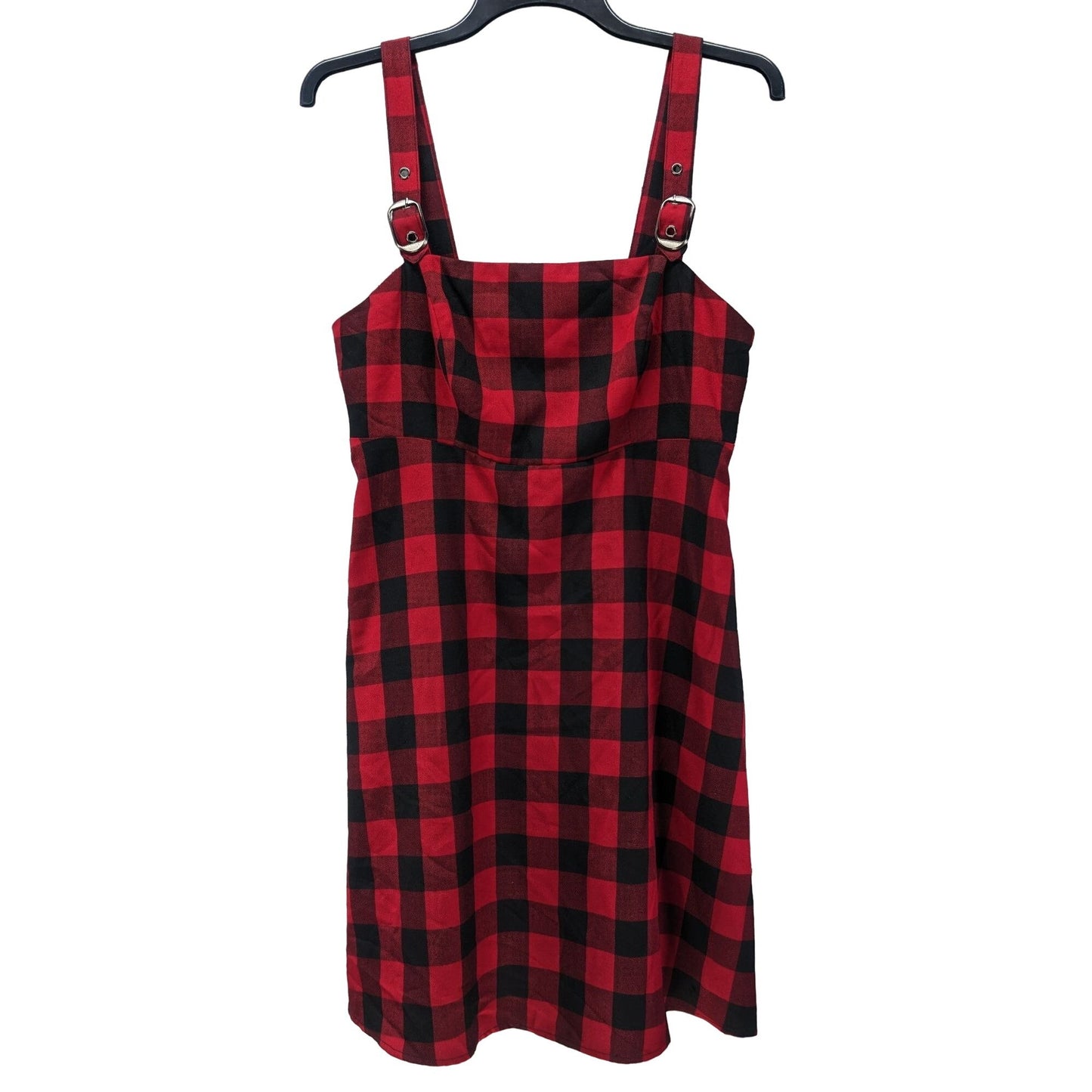 Red & Black Buffalo Plaid Buckle Strap Dress M