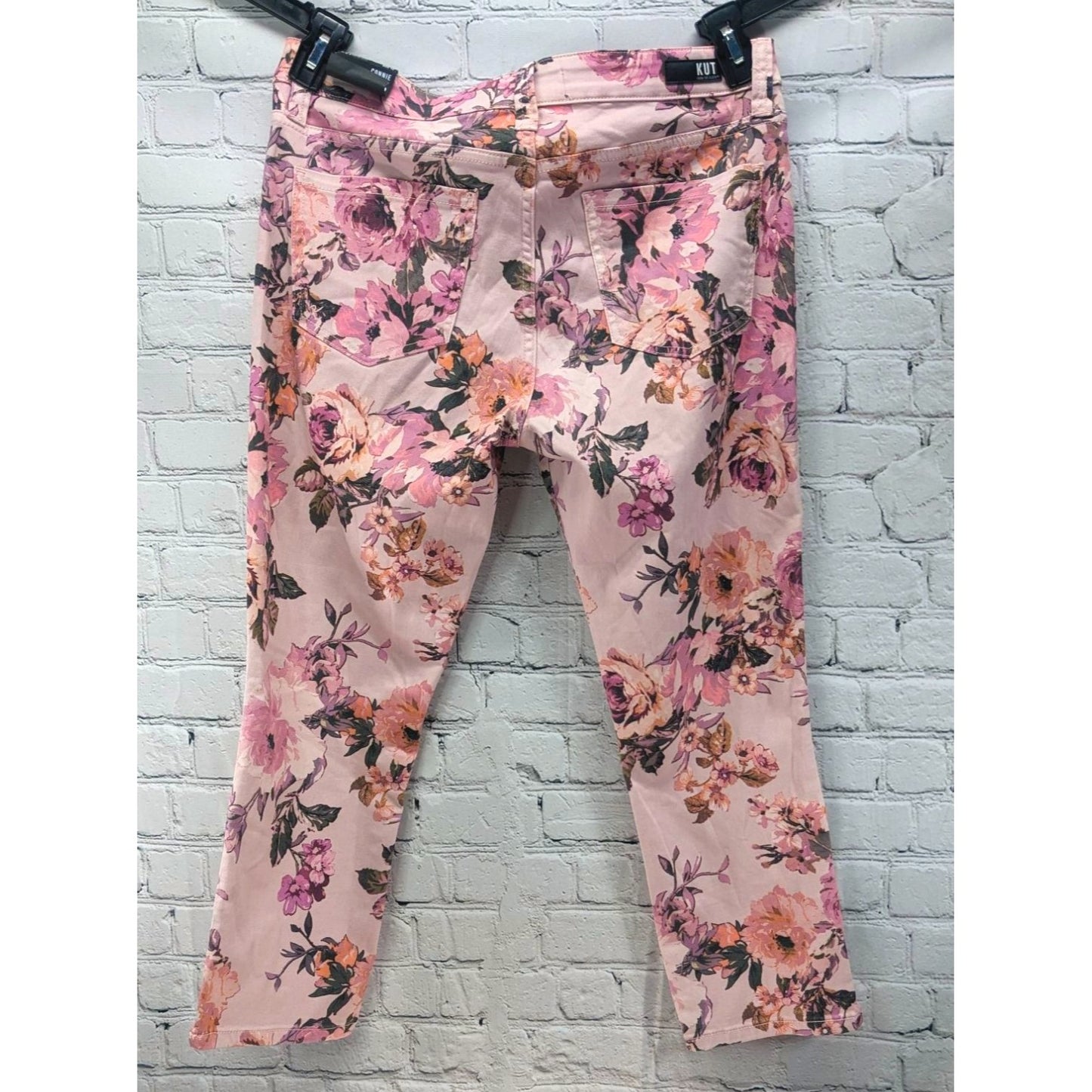 New KUT from The Kloth Connie skinny crop Floral Pink Print Jeans Size 12